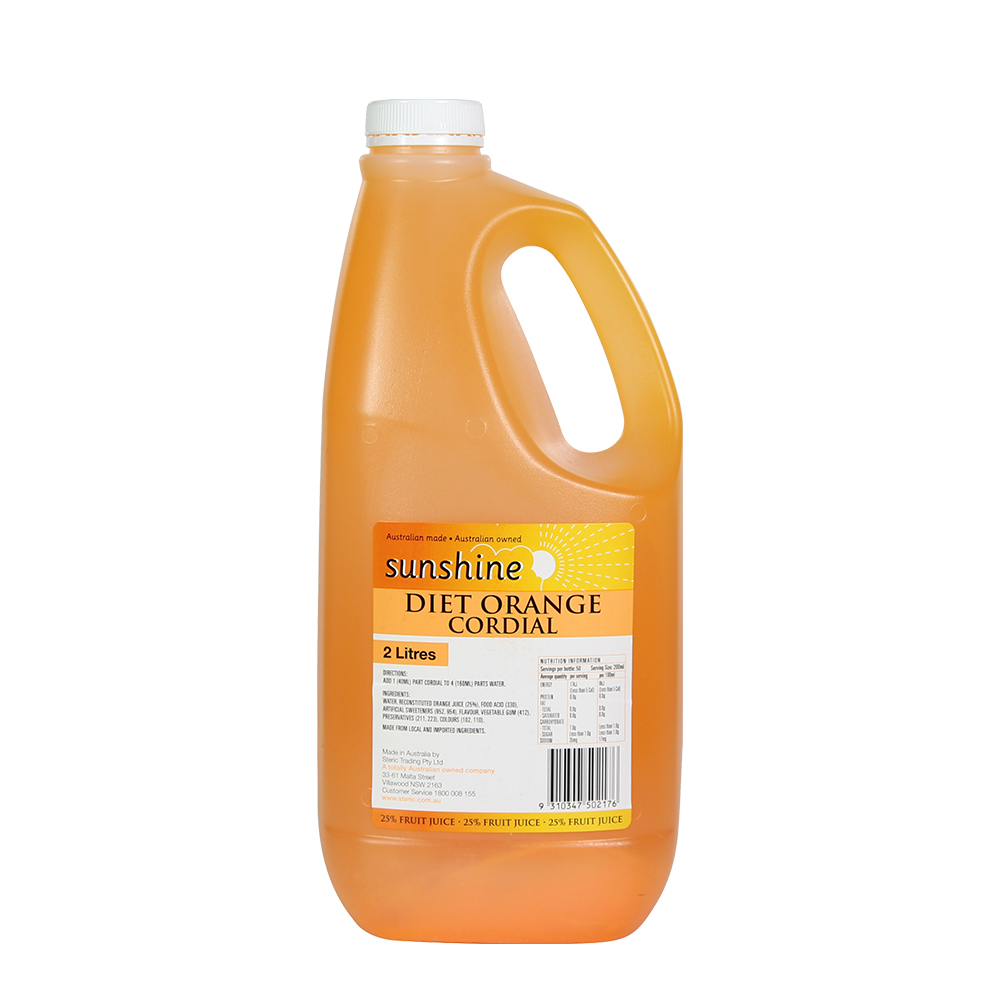 2L bottle of diet orange cordial