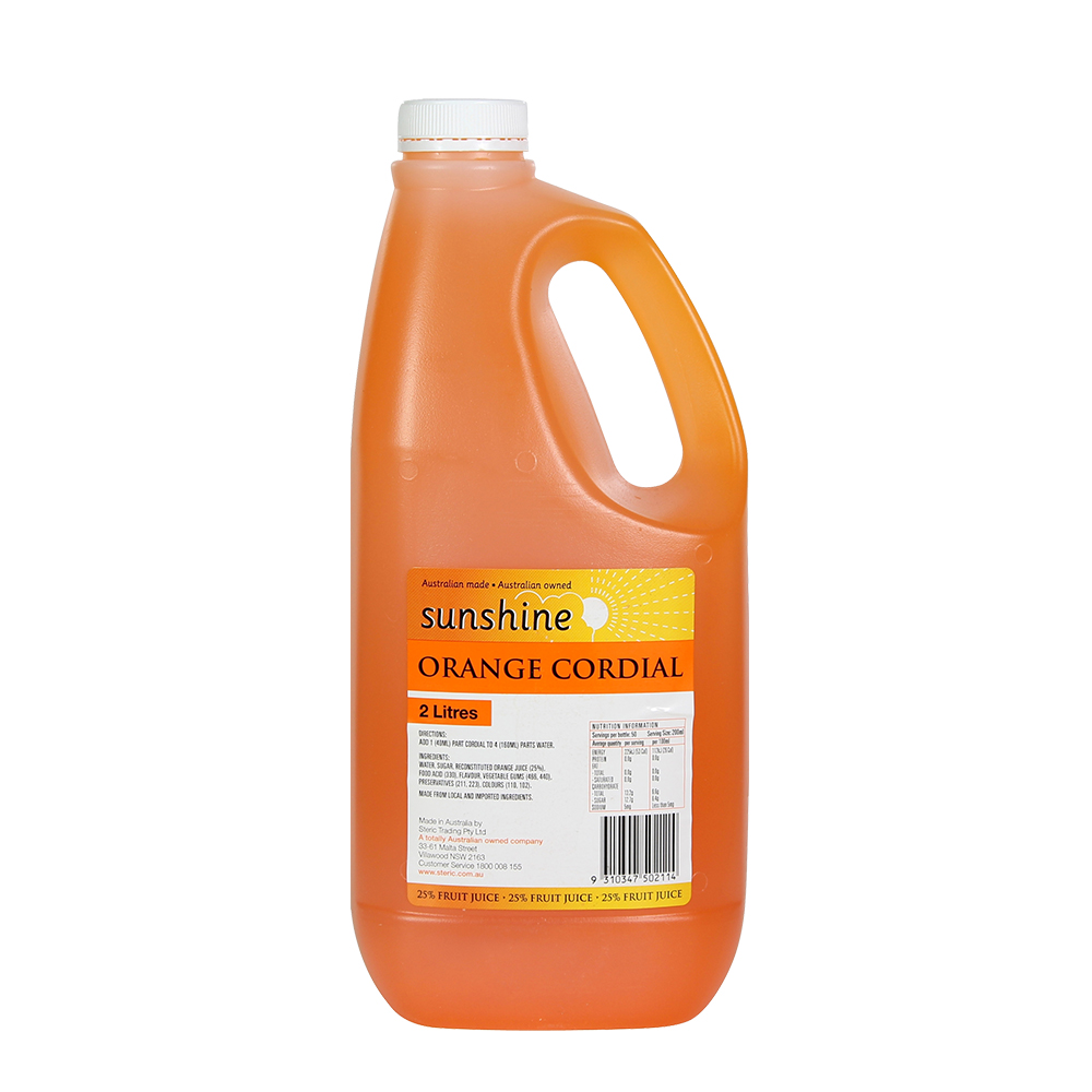 2L bottle of orange cordial